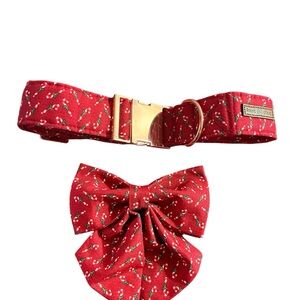 Lionet Paws Christmas Candy Cane Dog Collar & Bow Tie Set